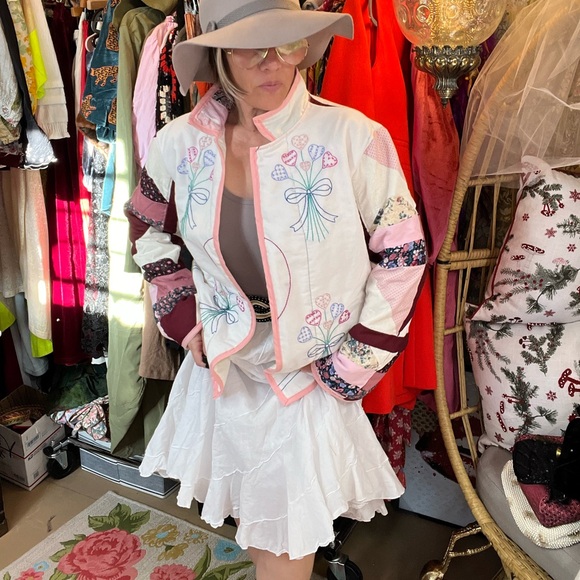 Vintage OOAK Handmade Quilted Embroidered Chore Barn Cottage Coat Jacket - Picture 2 of 8